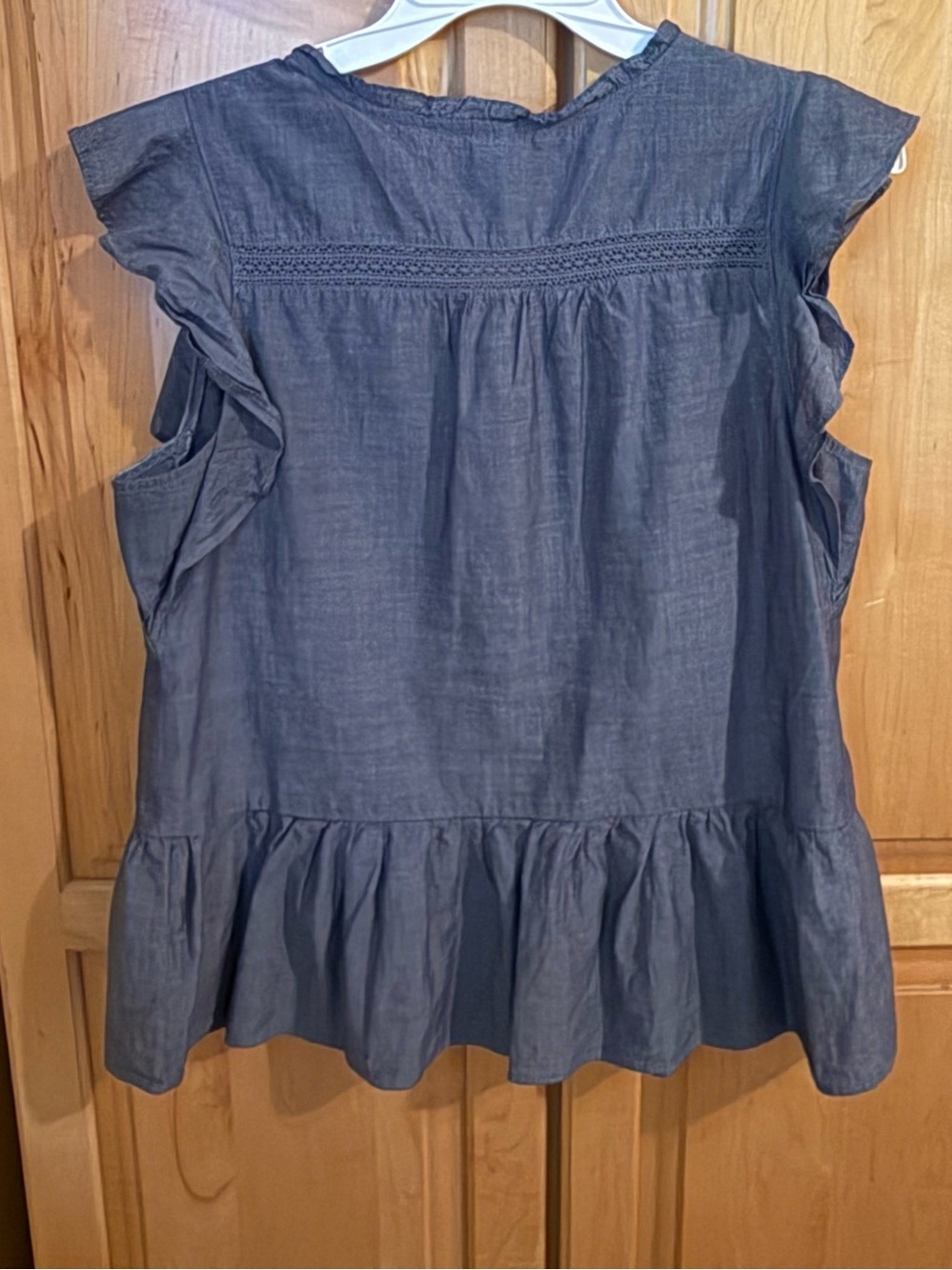 Old Navy Slate Blue Sleeveless Pintuck Ruffle Button-Front Top - Picture 2 of 3